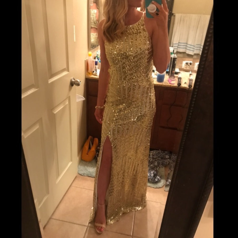 White and gold sequin formal dress